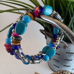 blue / pink / brown / silver color beaded 2 in 1 (bracelet or necklace)